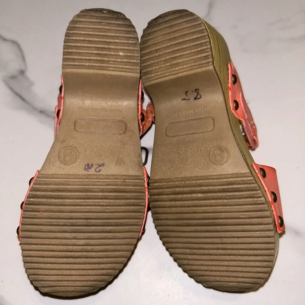 Genuine Kids OshKosh Girls Coral Orange Floral Bow Platform Sandals Sz 8 Toddler